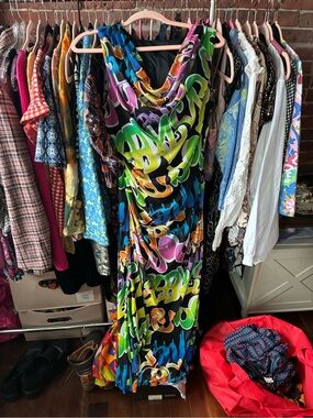 Colorful Graffiti Print Midi Dress